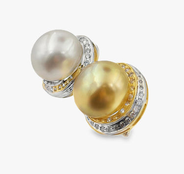18K gold South Sea button pearl ear pendants