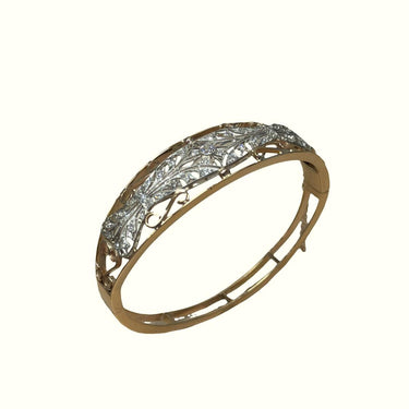 Vintage Diamond Open Frame Bangle Bracelet in 14K Gold and Platinum