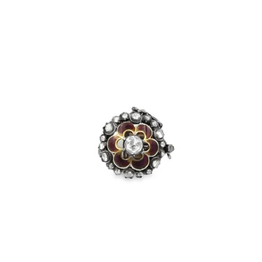 Estate Yellow Gold Circular Diamond Open Frame Tudor Rose Design Set Clasp from The Netherlands