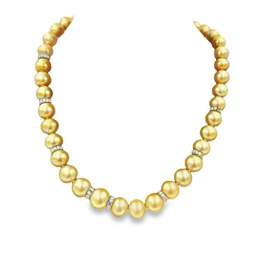 Estate South Sea Cultured Golden Pearl and Diamond Necklace