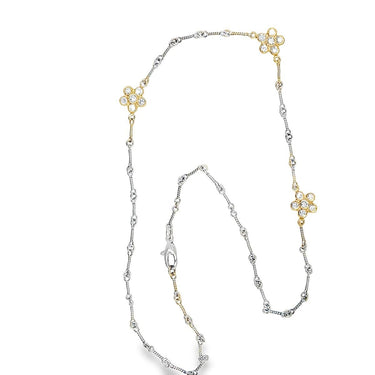 Estate Two Tone Gold and Diamond Necklace with Floral Spacers