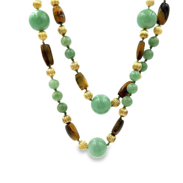 Estate Yellow Gold Jade Bead Necklace