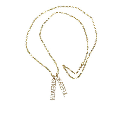 Estate Yellow Gold and Diamond "Grateful & Strength" Charm Necklace