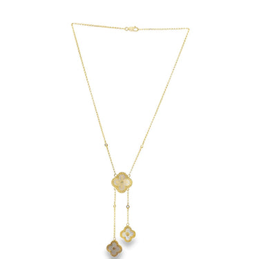 Estate Vintage Gold and Diamond Magic Mother of Pearl Alhambra-Style Quatrefoil Necklace