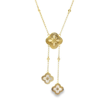 Estate Vintage Gold and Diamond Magic Mother of Pearl Alhambra-Style Quatrefoil Necklace