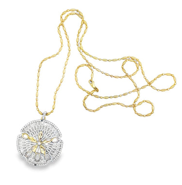 14K Gold Diamond Sand Dollar Pendant Necklace.