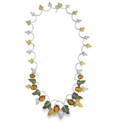 Vintage 18K White Gold Diamond and Gemstone Necklace.