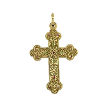 Estate Designer Gold Diamond and Gemstone Cross by Norman Covan