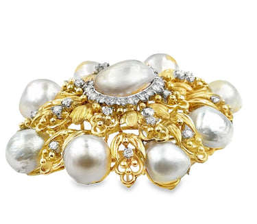 Vintage South Sea Pearl Diamond Brooch.