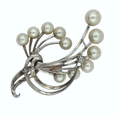 Vintage Sterling Silver Mikimoto Pearl Brooch