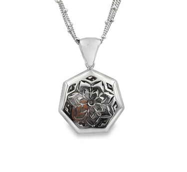 18K White Gold Diamond Honeycomb Pendant Necklace.