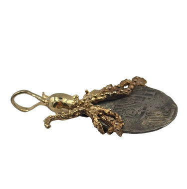 Vintage Salvage Shipwreck Coin Pendant with Gold Octopus Bail.
