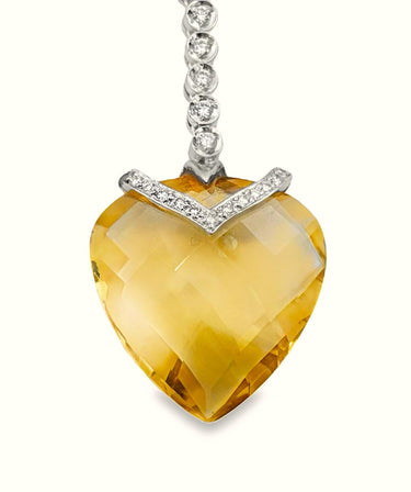 18K White Gold Diamond & Citrine Heart Pendant.