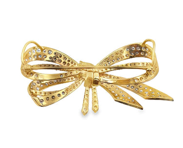 14K Yellow Gold Diamond Bow Brooch/Pendant.