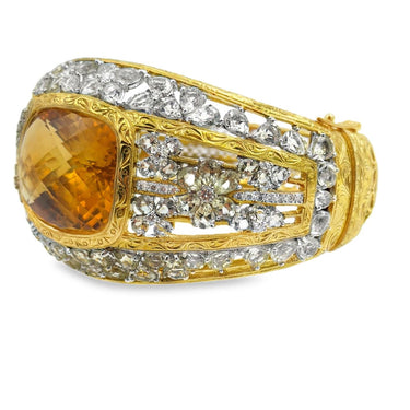 Large Aquamarine, Diamond and Citrine Bangle.
