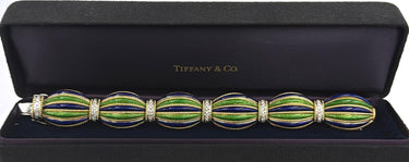 Heavy Vintage Tiffany & Co. 18K Gold and Enamel Bracelet.