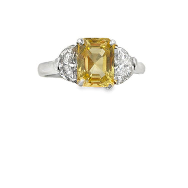 Vintage Three-Stone Yellow Sapphire and Diamond Ring.