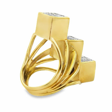 Vintage 18K gold sculptural onyx and diamond ring