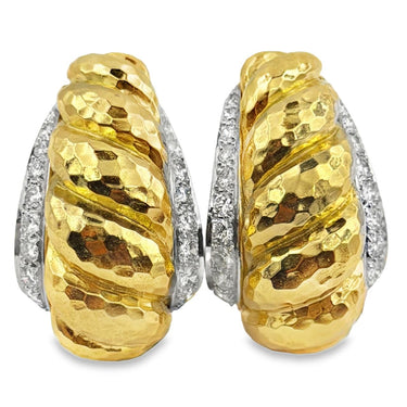 David Webb Vintage Hammered Gold and Diamond Door‑Knocker Earrings