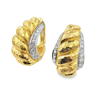 David Webb Vintage Hammered Gold and Diamond Door‑Knocker Earrings