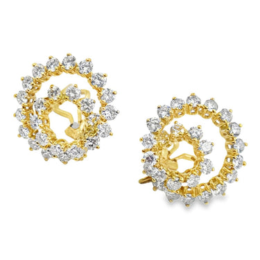 Vintage 18K gold diamond and cultured pearl hoop earrings