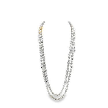 Vintage double‑strand cultured pearl and diamond necklace