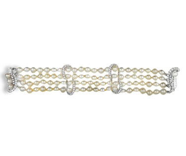 Vintage white gold cultured pearl and diamond bracelet