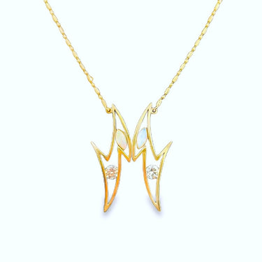 Yellow Gold Designer “M” ID Diamond & Opal Pendant
