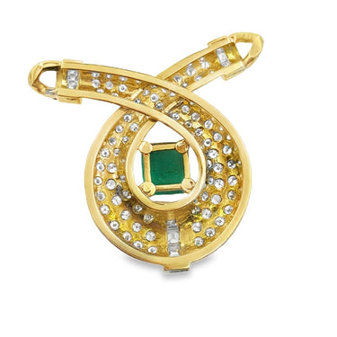 18K Yellow Gold Emerald and Diamond Pendant