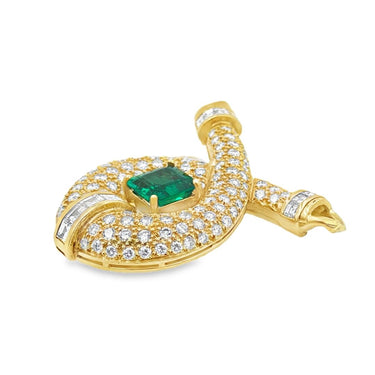 18K Yellow Gold Emerald and Diamond Pendant