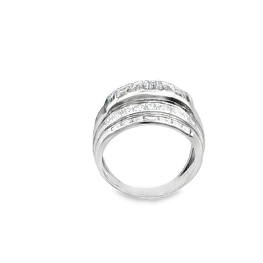 Retro Platinum Diamond Step Band Ring