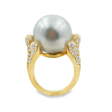 18K Gold South Sea Pearl and Diamond Ring