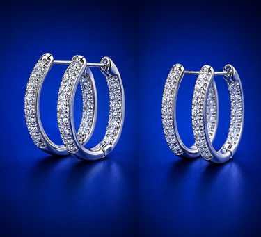 14K White Gold Diamond Hoop Earrings
