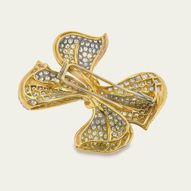 Circa 1980s 18K Gold Diamond Brooch