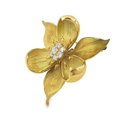 Circa 1960s Tiffany & Co. 18K Gold Dogwood Brooch