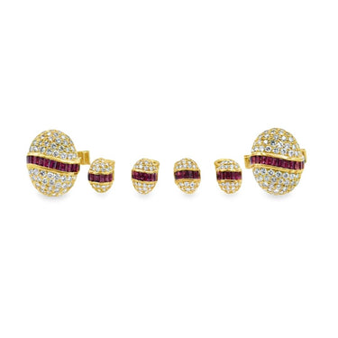18K Gold Ruby and Diamond Stud Set