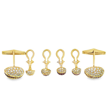18K Gold Ruby and Diamond Stud Set