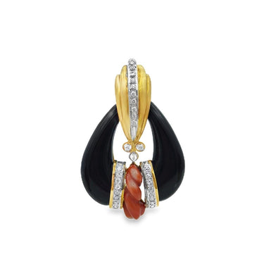 14K Gold, Coral, Onyx, and Diamond Suite