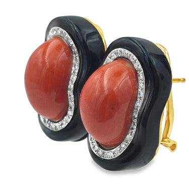 14K Gold, Coral, Onyx, and Diamond Suite