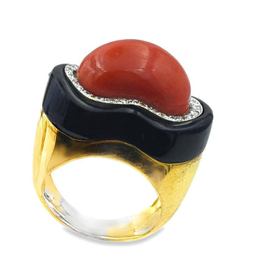 14K Gold, Coral, Onyx, and Diamond Suite
