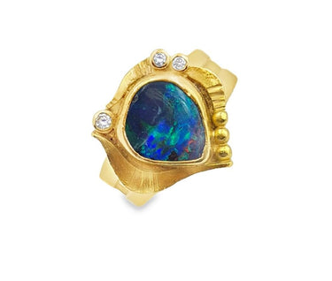 Modern Boulder Opal and Diamond Ring, Designer/Studio Signed BBC