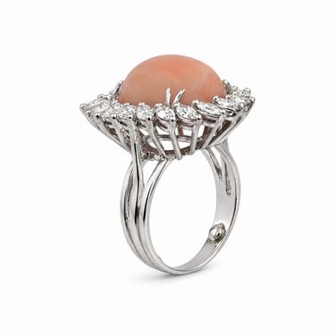 Vintage Coral and Diamond Ring