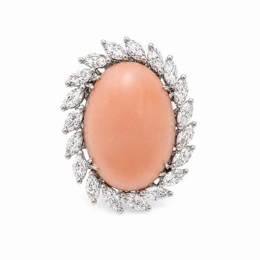 Vintage Coral and Diamond Ring