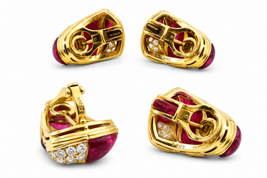 Bulgari Vintage 18K Pink Tourmaline & Diamond Ear Pendants