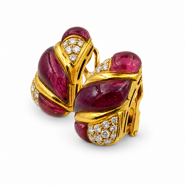 Bulgari Vintage 18K Pink Tourmaline & Diamond Ear Pendants