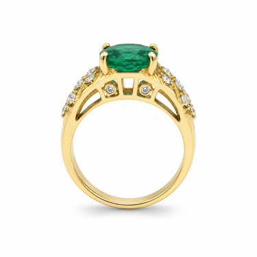 18K Yellow Gold Emerald and Diamond Ring