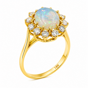 18K Yellow Gold Opal and Diamond Ring