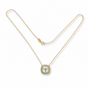 Diamond and Aquamarine Pendant Necklace