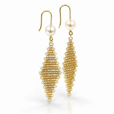 Pair of Cultured Pearl and Gold Mesh Earrings, Tiffany & Co., Elsa Peretti