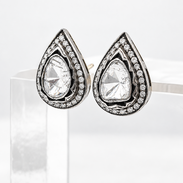 Pair of Silver‑Topped 14K Gold Diamond Earrings